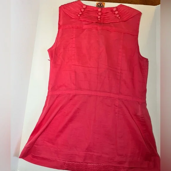 Tory Burch Sleeveless Pintuck Ruffle Collar Top Womens sz 4 Salmon Pink - Picture 3 of 10